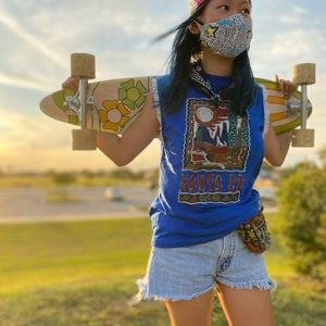 vintage up-cycled sleeveless tee with ruffles